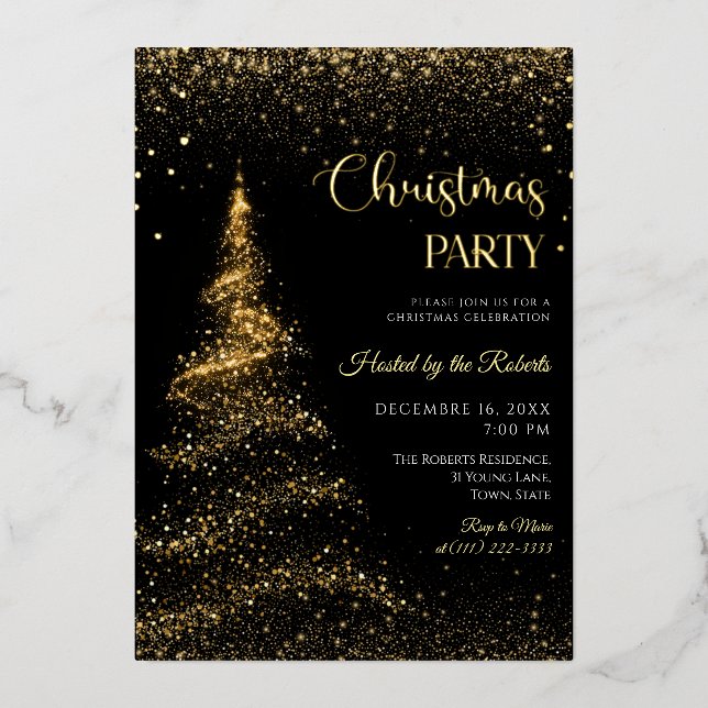Gold and Black Christmas Holiday Party  Foil  Foil Invitation (Front)