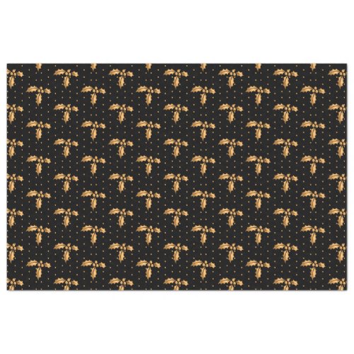 Gold and Black Christmas Holly Tissue Paper