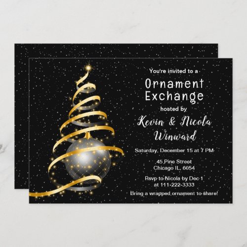 Gold and Black Christmas Ornament Exchange Invitation