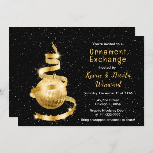 Gold and Black Christmas Ornament Exchange Invitation