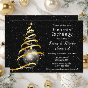 Gold and Black Christmas Ornament Exchange Invitation