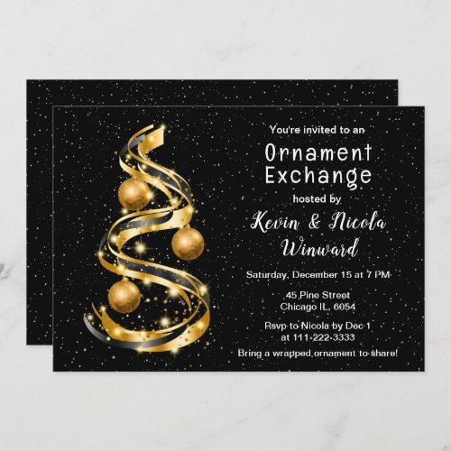 Gold and Black Christmas Ornament Exchange Invitation