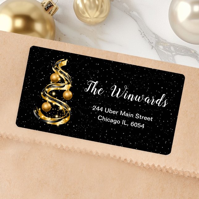 Gold and Black Christmas Ornament Label (Creator Uploaded)
