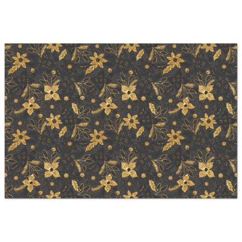 Gold and Black Christmas Poinsettia Flowers Tissue Paper