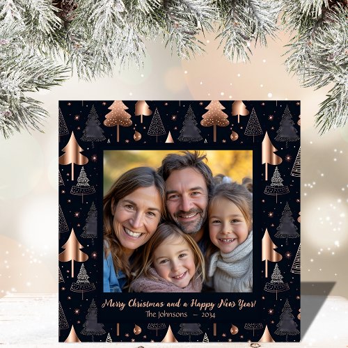 Gold and Black Christmas Tree Family Photo Card