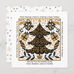Gold and Black Christmas Tree Personalized Holiday Card