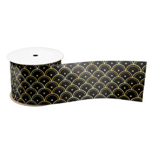 Gold and Black Circles Art Deco Pattern Satin Ribbon