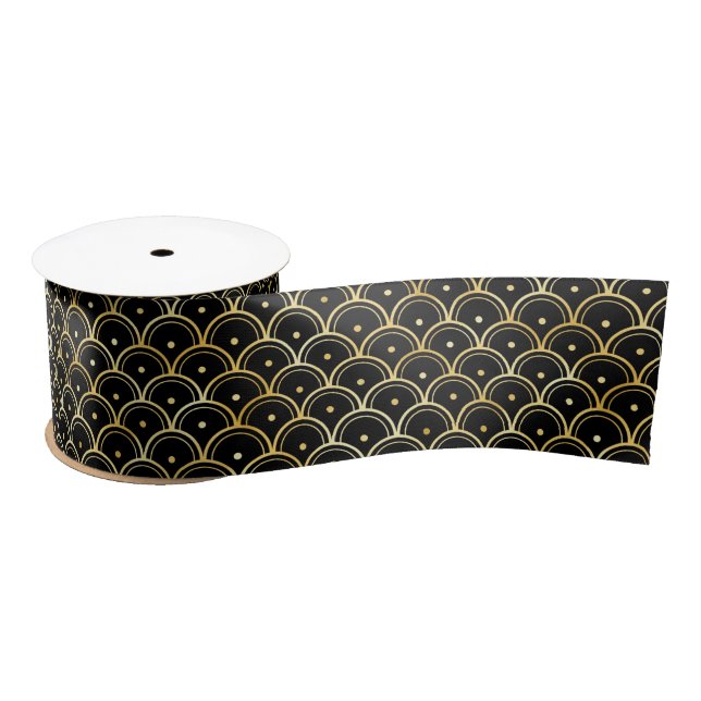 Gold and Black Circles Art Deco Pattern Satin Ribbon (Spool)