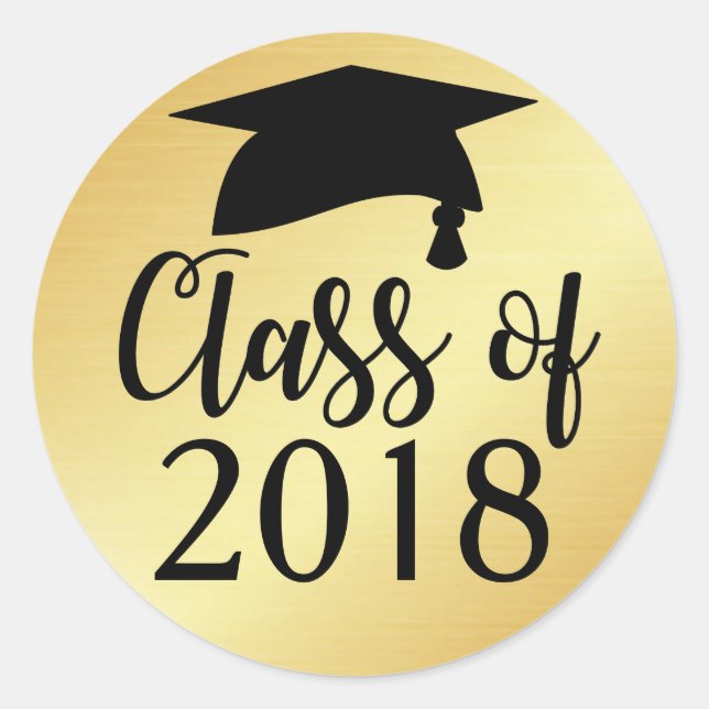 Gold and Black Class of 2018 Graduation Favor Classic Round Sticker (Front)