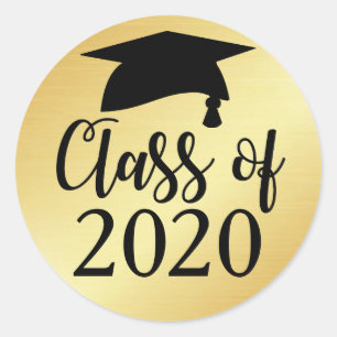 Gold and Black Class of 2020 Graduation Favor Classic Round Sticker