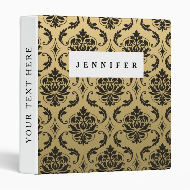 Gold and Black Classic Damask 3 Ring Binder (Front/Spine)