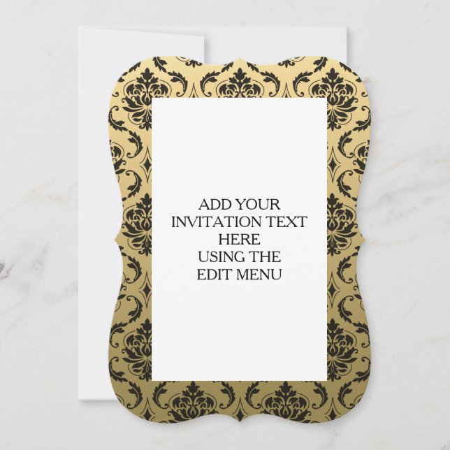 Gold and Black Classic Damask Invitation (Front)