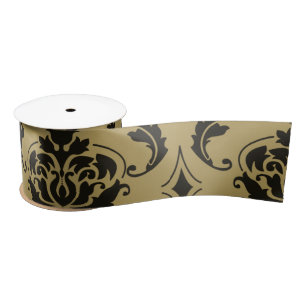 Gold and Black Classic Damask Satin Ribbon