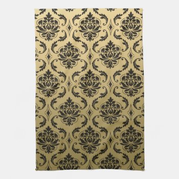 Gold And Black Classic Damask Towel by DamaskGallery at Zazzle