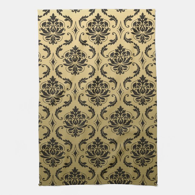 Gold and Black Classic Damask Towel (Vertical)
