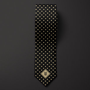 Gold and Black Classy Cat Monogram Neck Tie