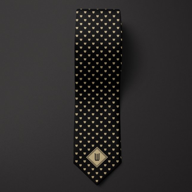 Gold and Black Classy Cat Monogram Neck Tie (Creator Uploaded)