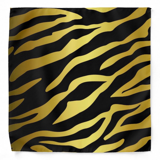 Gold and black colors tiger fur stripes pattern bandana (Front)