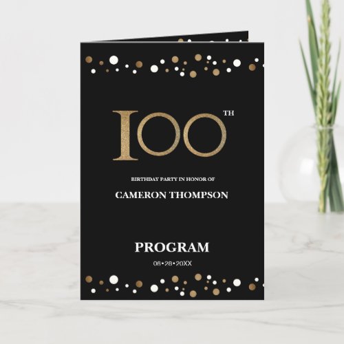 Gold and Black confetti 100th birthday program