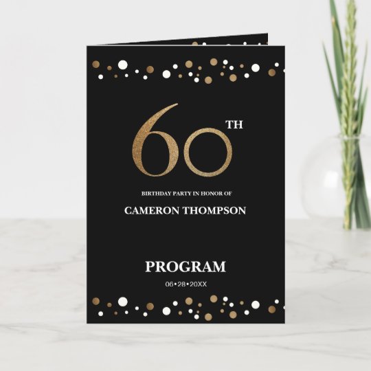 Gold and Black confetti 60th birthday program