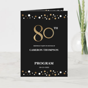 Gold and Black confetti 80th birthday program