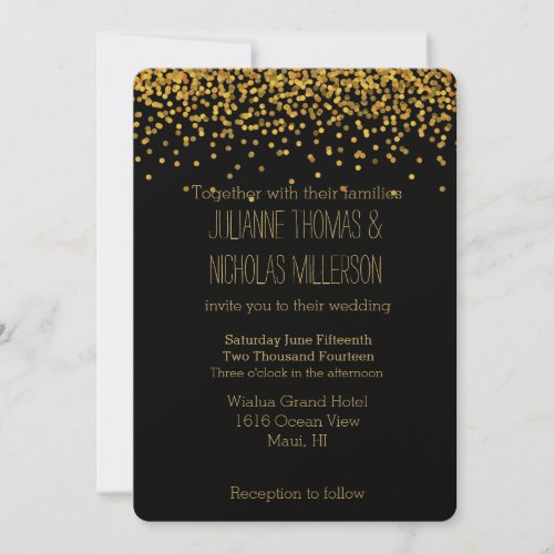 Gold and Black Confetti Dots Wedding Invitation