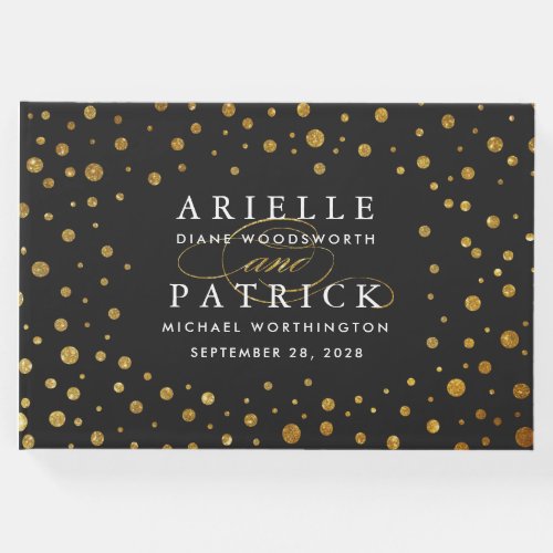 Gold and Black Confetti Foil Wedding Guest Book