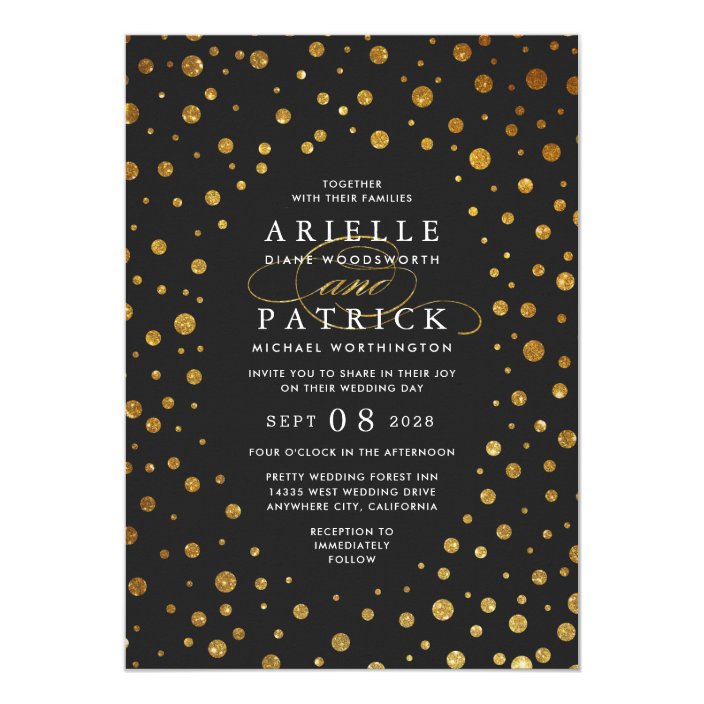 Gold and Black Confetti Foil Wedding Invitations | Zazzle.com