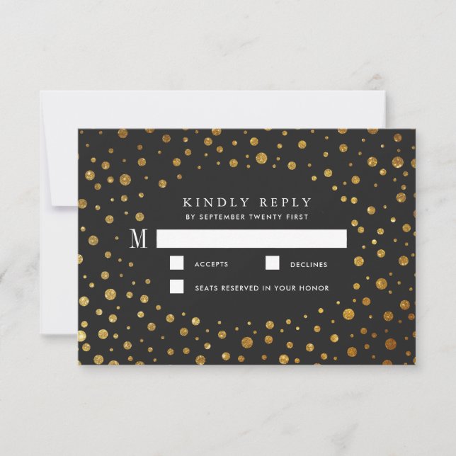 Gold and Black Confetti Foil Wedding RSVP Cards (Front)