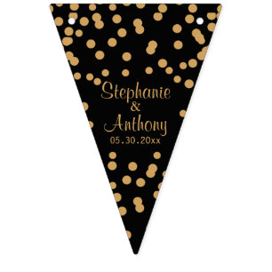 Gold and Black Confetti Wedding Bunting Flags