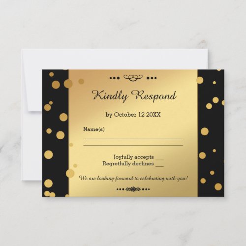 Gold and Black Confetti Wedding RSVP Card