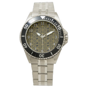 Gold And Black Connected Ovals Celtic Pattern Watch