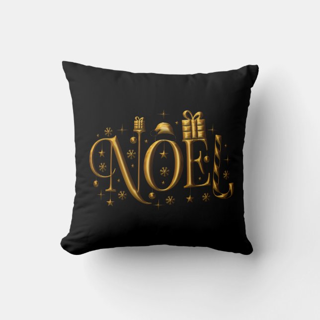 Gold and Black Contemporary Christmas Throw Pillow (Front)