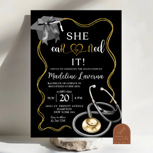 Gold and Black Coquette Nurse Graduation RN Invitation