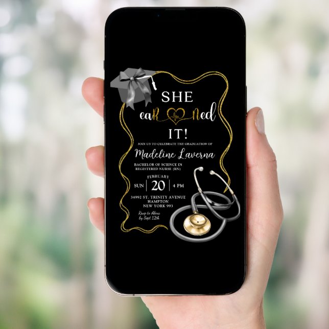 Gold and Black Coquette Nurse Graduation RN Invitation (Front Digital)