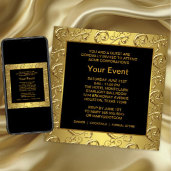 Gold And Black Corporate Party Event Invitation by decembermorning at Zazzle