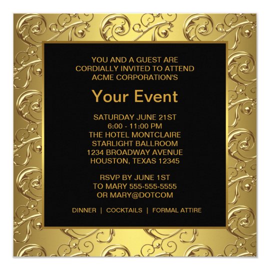 gold and black corporate party event invitation zazzle com corporate invitation templates free