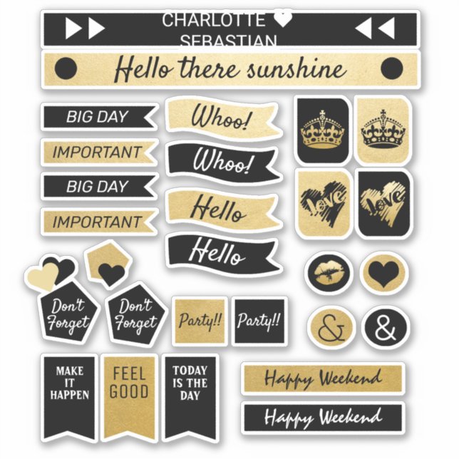 Gold And Black Crown Love Heart Planner Sticker (Front)
