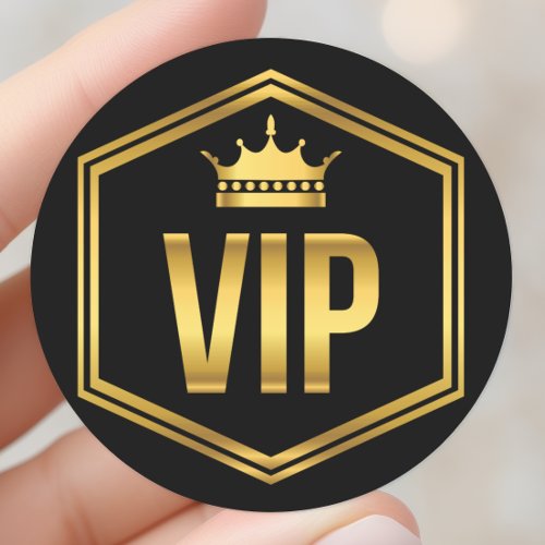 Gold and Black Crown VIP Party Pass Classic Round Sticker