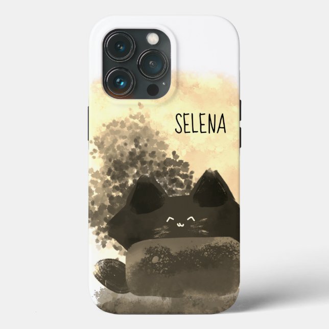 Gold and Black Cute Cartoon Hidden Fluffy Cat Case-Mate iPhone Case (Back)