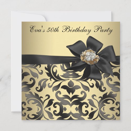Gold and Black Damask 50th Birthday Party Personalized Invites