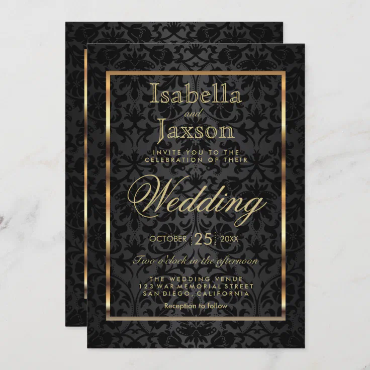 Gold and Black Damask Invitation | Zazzle