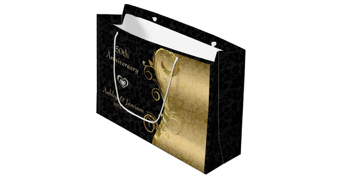 Gold And Black Damask Large Gift Bag Zazzle