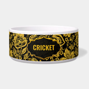Gold and Black Damask Pattern Custom Name Bowl