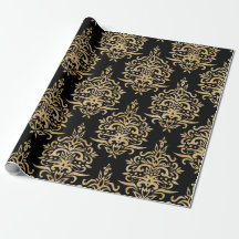 Gold and Black, Damask Pattern.