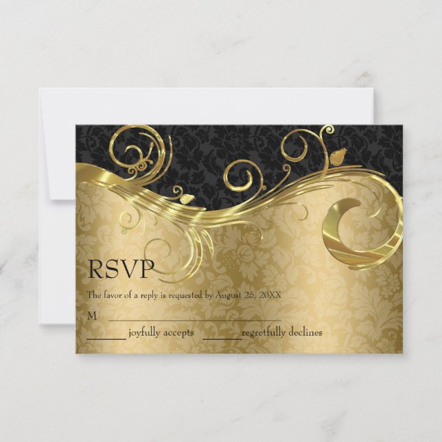 Gold And Black Damask- RSVP (Front)