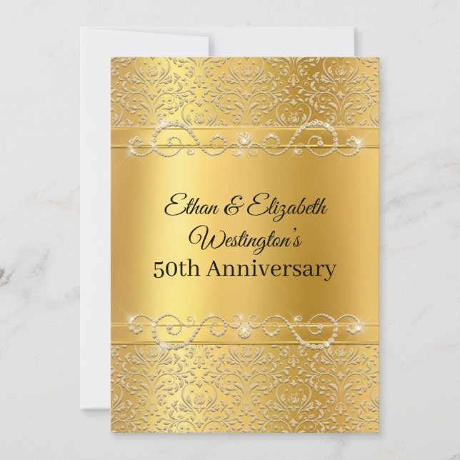 Gold and Black Diamond 50th Anniversary Invitation (Front)