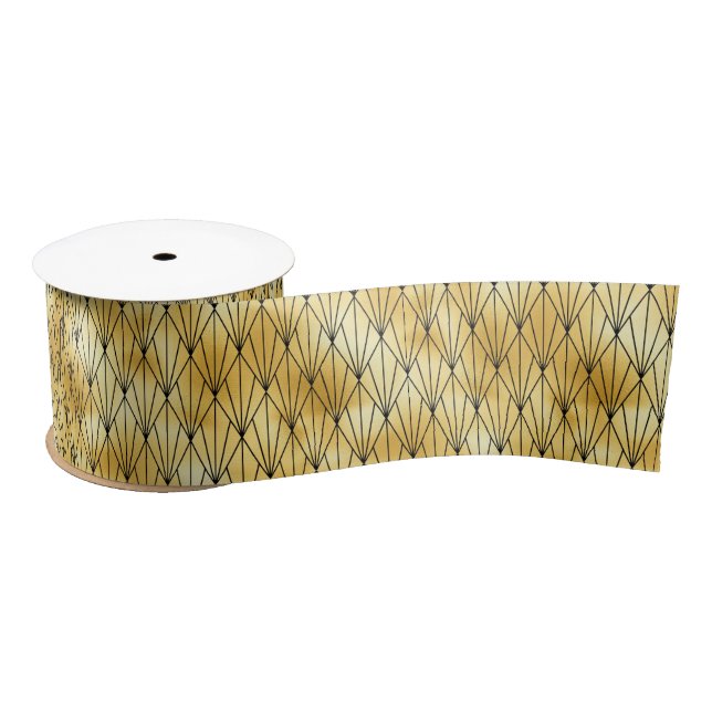 Gold and Black Diamond Art Deco Pattern Satin Ribbon (Spool)