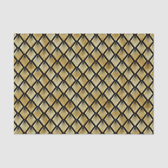 Gold and Black Diamond Art Deco Pattern Tissue Paper (Front)