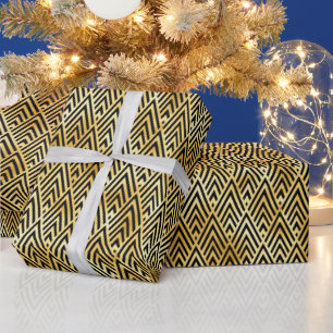Gold and Black Diamond Art Deco Pattern Wrapping Paper